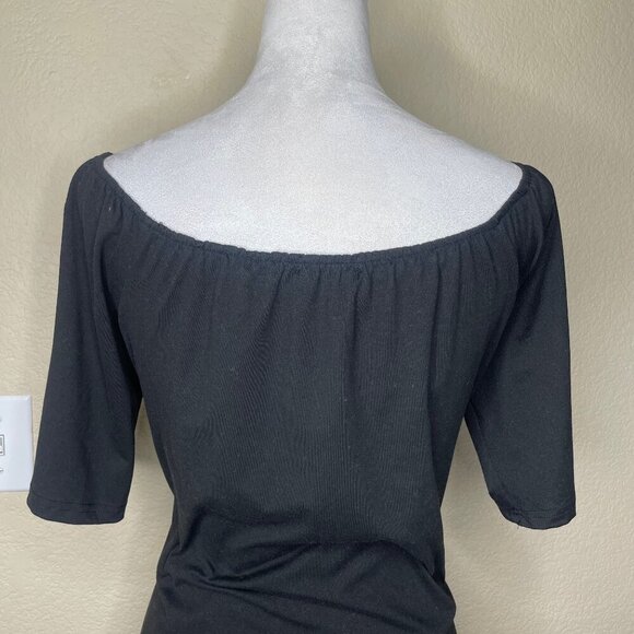 Chic Me Women's Black Cream Skull Off Shoulder Side Slit Maxi Dress Plus Sz XL - Picture 5 of 9